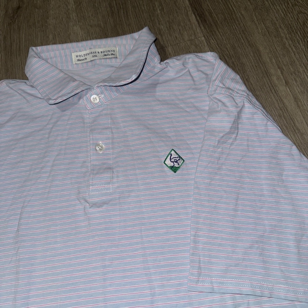 Holderness & Bourne Polo Shirt Mens XXL The Braid Blue Striped Golf Pima Cotton